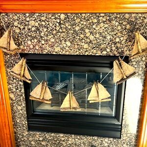 NWT 75” long Rustic Wooden sticks & burlap sails Sailboats Garland mantle decor
